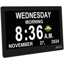 SSYA Dementia Clock for Seniors, Digital Clock with Date and Day of Week, Auto DST, Non-Abbreviated Large Calendar Alarm Clocks (Black)