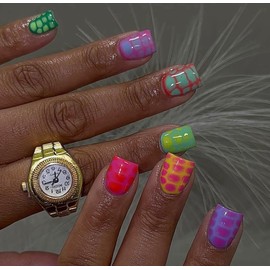 BABALAL 24Pcs Press on Nails Short Square Colorful Fake Nails Art Tips Glue on Nails Full Cover Artificial Acrylic Set Summer Y2k False Nails Polka Dot Design Squoval Nails for Women Girls