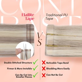 Elailite Tape in Hair Extensions Human Hair Thick Real Remy Hairpieces Ash Blonde & Bleach Blonde 12 Inch 40g 20pcs Straight Invisible Seamless Skin Weft Best Tape for Women