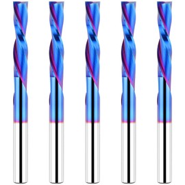 EANOSIC 5PCS Down Cut Spiral Router Bit 1/4 Inch Shank, 1-1/4 Inch Cutting Length, Extra Long 3 Inch Overall Length, CNC Router Bits Set Downcut for Wood Milling Cutter