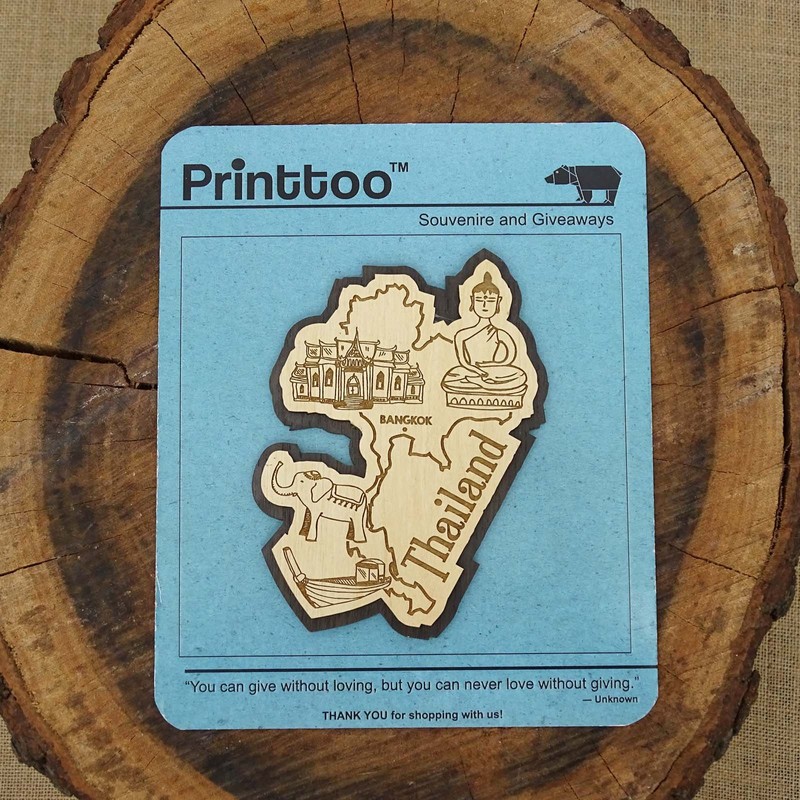 Printtoo Souvenir Wooden Thailand Map Gift Collectibles Engraved Fridge Magnet