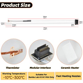 XIFOWE Ceramic Heater Assemblies and Thermistor Kit Compatible with Bambu Lab A1/A1 Mini, High Temperature Sensors, Ceramic Heater, Thermistor Module Replacement Assembly FDM 3D Printer Accessories