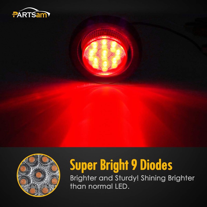 Partsam Pair 2" Clear/Red Flush Mount Mini-Reflex Side Marker LED