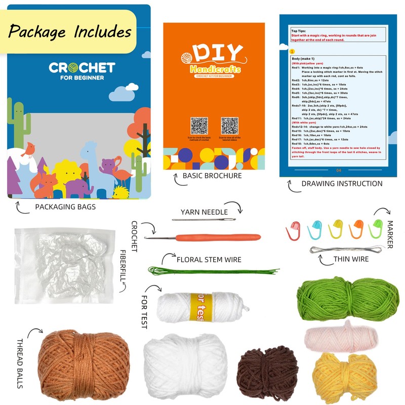 ZIENVE Crochet Kit for Beginners, Potted Daisy Crochet Starter Kit,