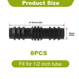 8PCS 1/2 Inch (16mm) Garden Barbed Connectors,Heavy Duty Drip Irrigation Hose Connectors Fitting Plastic Soaker Hose Pipe Straight Joiners for Agricultural and Garden Irrigation Systems Black