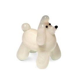 Tynies Pit The Poodle Dog Handmade Glass Figurines with Collector's Frame - Glass Animals Collectible Miniature - Blown Glass Art for Kids & Home Decorations (White)