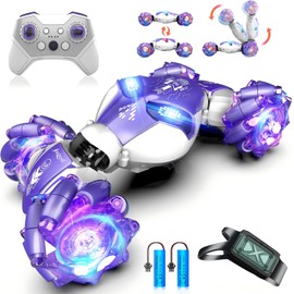 AEROQUEST Gesture Sensing Remote Control Car, 2.4GHz 4WD RC Drift Stunt Hand-Controlled Cars for Boys Age 8-12, All-Terrain Off-Road Twist Toys with Lights Music for Christmas Birthday Gifts (Purple)