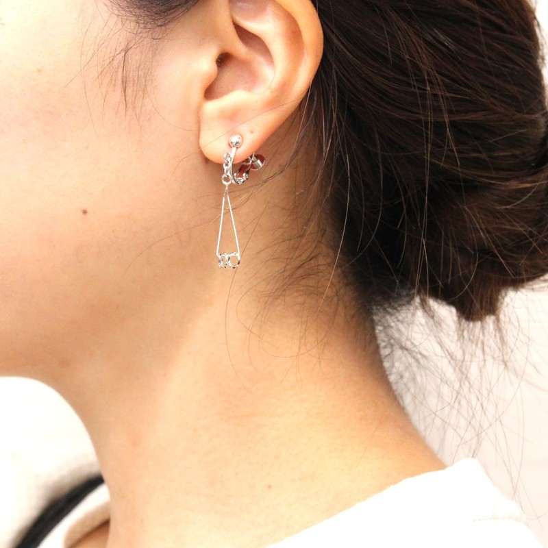 細線トライアングル＆3連リングイヤリング カラー：ゴールド (e0108-G)