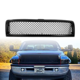 DIBON AUTO Glossy Black Grille Grill For Dodge RAM 1500 2500 3500 Mesh Hood Bumper Grill Grille Kit Cover Guard 1994 1995 1996 1997 1998 1999 2000 2001 2002