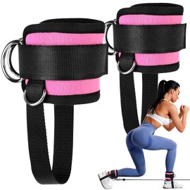 LUCKJOY Ankle Strap for Cable Machines, Kickback Pink Ankle Strap(Pair), Adjustable Ankle Cable Attachments for Gym Workout Comfort fit Women Leg Straps, Working Out Padded Cable Ankle Strap Cuffs