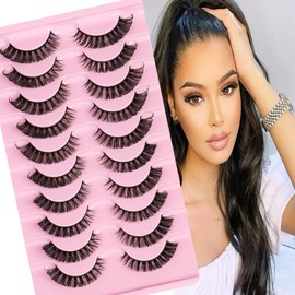 False Eyelashes 10 Pairs Russian Stripes False Eyelashes 3D Simulation Russian False Eyelashes Cat Eye Lashes D Curling Eyelashes Multi-Level Curling Eyelashes Fluffy Fake Lashes