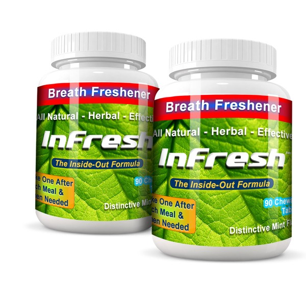 Infresh Bad Breath Cure, All Natural, Sugar Free for halitosis, Bad Breath and Body Odor Cure from The Inside Out. Herbal chewable Tablets Deliver Freshness and Help with Digestion