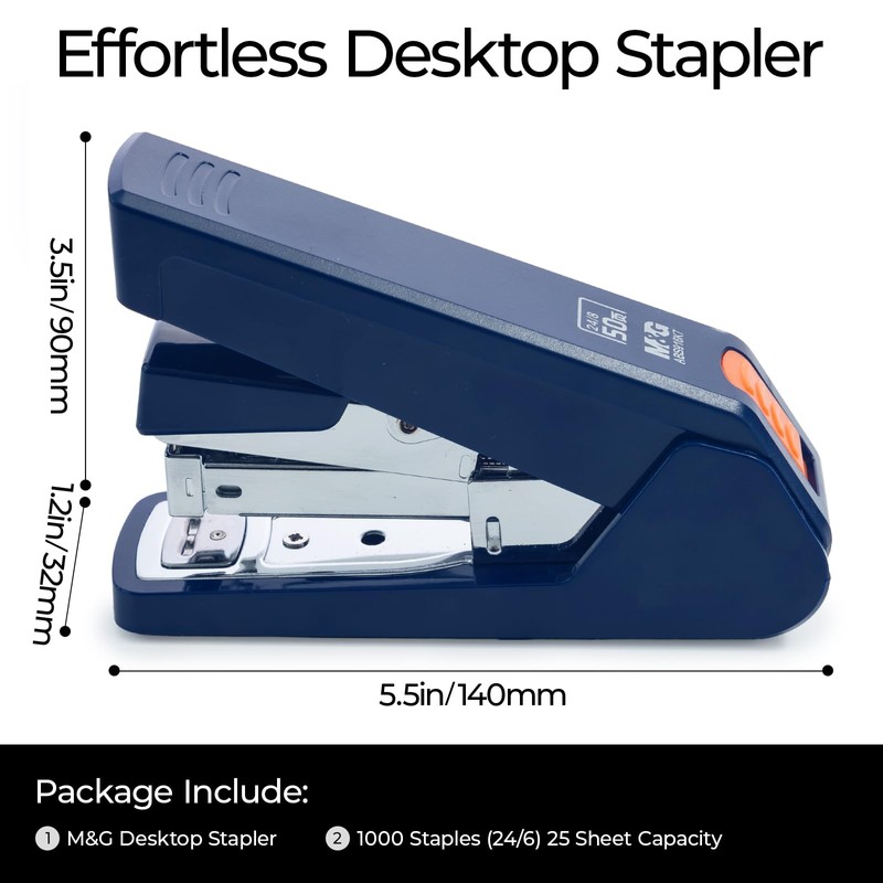 M&G Effortless Stapler 50 Sheet Capacity One-Touch Stapling, Heavy Duty