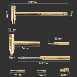 CONGGUAN 6-in-1 Mini Copper Multitool Hammer with Removable Screwdrivers Removable Hand Tools Watchmaker & DIY Repair Kit for Glasses Models Small Crafts