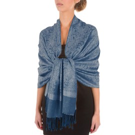Sakkas 70" x 28" Paisley Self-Design Shawl/Wrap/Stole - DenimBlue
