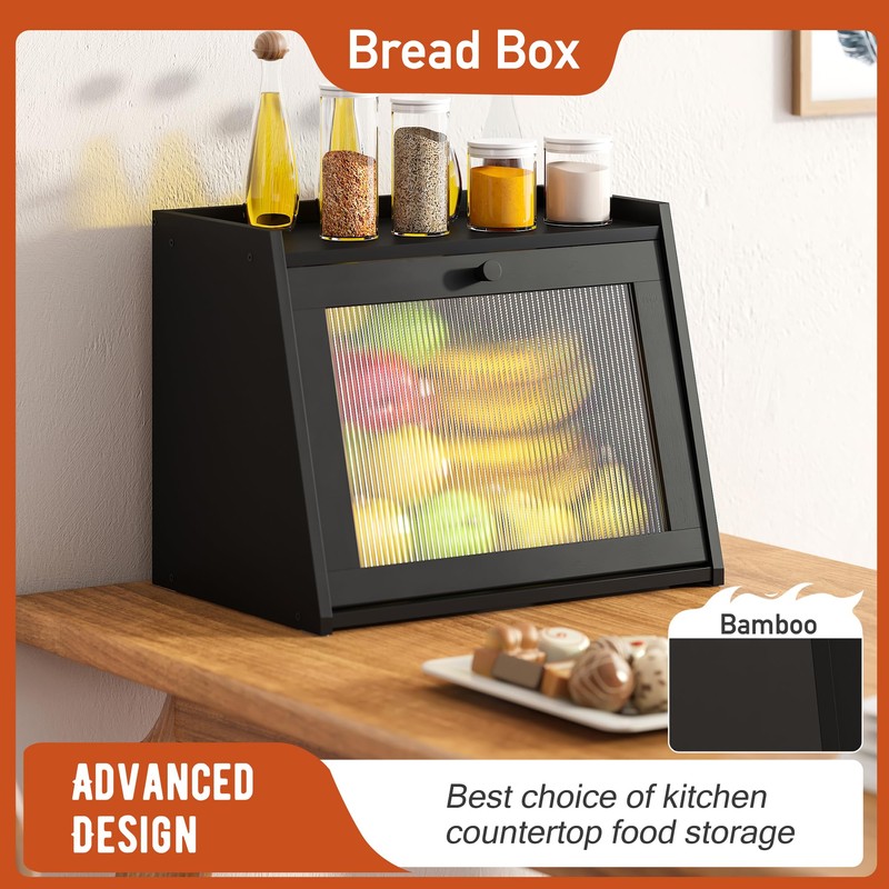 GHWIE Large Bread Box, Easy Access & Cleaning - Bamboo