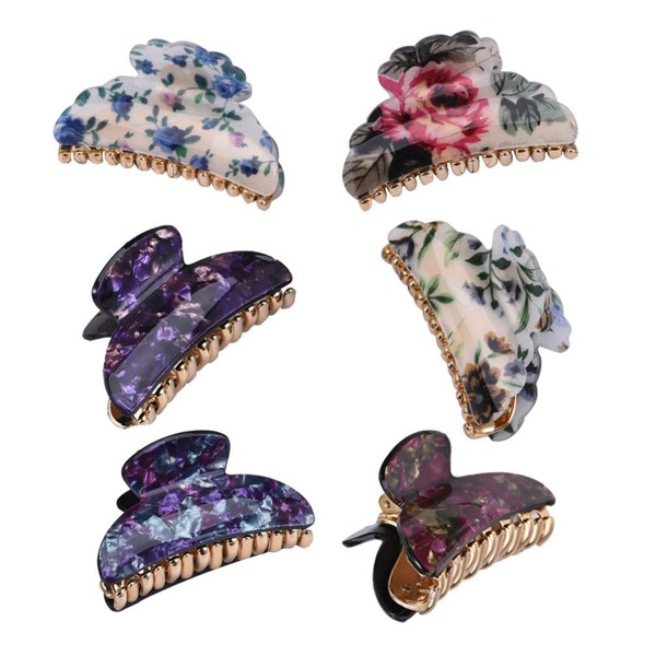 Lurrose Pack of 6 Hair Clips Acrylic Floral Pattern Antique Hair Claw Accessories Clips for Women Girls
