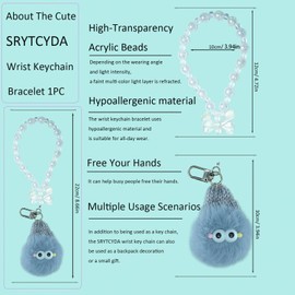 SRYTCYDA Wristlet Keychain for Women, Portable Beaded Keychain Wristlet, Unique Personality Silicone Bead Keychain, Cute Plush Keychains for Women Gift (Grey)