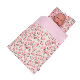 Rakki Dolli 18 Inch Baby Doll Bedding Accessories, 2 Pcs Baby Doll Bedding Set Includes Blanket/ Comforter/Pad and Pillow, Cute Rose Print