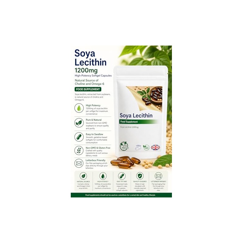 Lecithin 1200mg Softgel Capsules | SOYA Lecithin for Brain, Liver