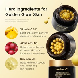 MEDICUBE Deep Vita C Capsule Cream, Crema Facial en Cápsulas con Agua de Espino Amarillo 50%, Niacinamida 5% y Vitamina C, Luminosidad y Tono Uniforme