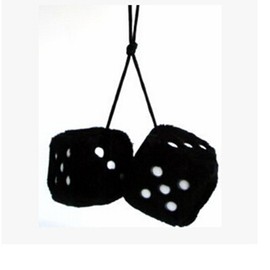 DesignerBox Pair of Hanging Couple Fuzzy Plush Dice with Dots For Car Interior Ornament Decoration (Black)