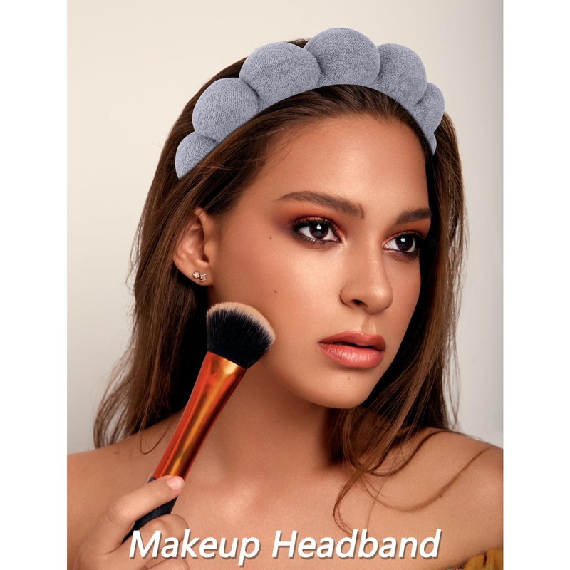 VELSCRUN Grey Puffy Sponge Spa Headband Bow Tie Hair Band