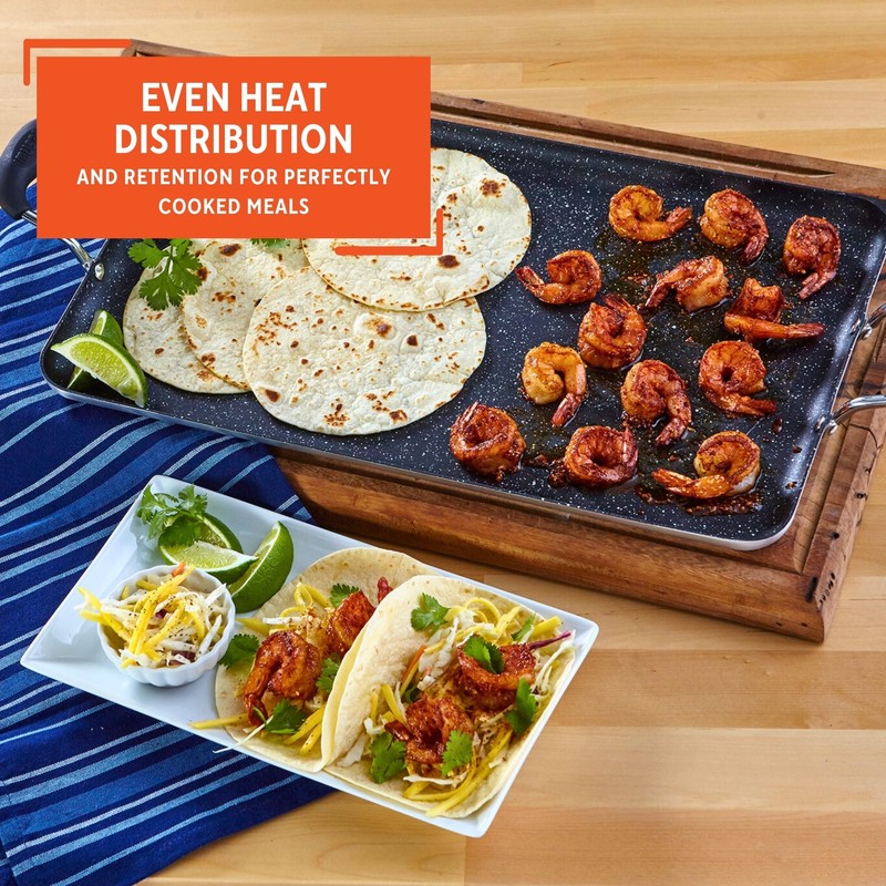 IMUSA 19x12in Aluminum Black Ceramic Double Burner Griddle with Cool-Touch