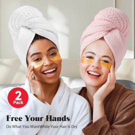 RUGNADOO Toalla Microfibra Cabello 2 Pack, Toalla de Cabello Seco con Botones, Gorro de BañO, Secado de Pelo RáPido, Turbante Suave Anti-Frizz, para Mujeres, BañO (Rosa)