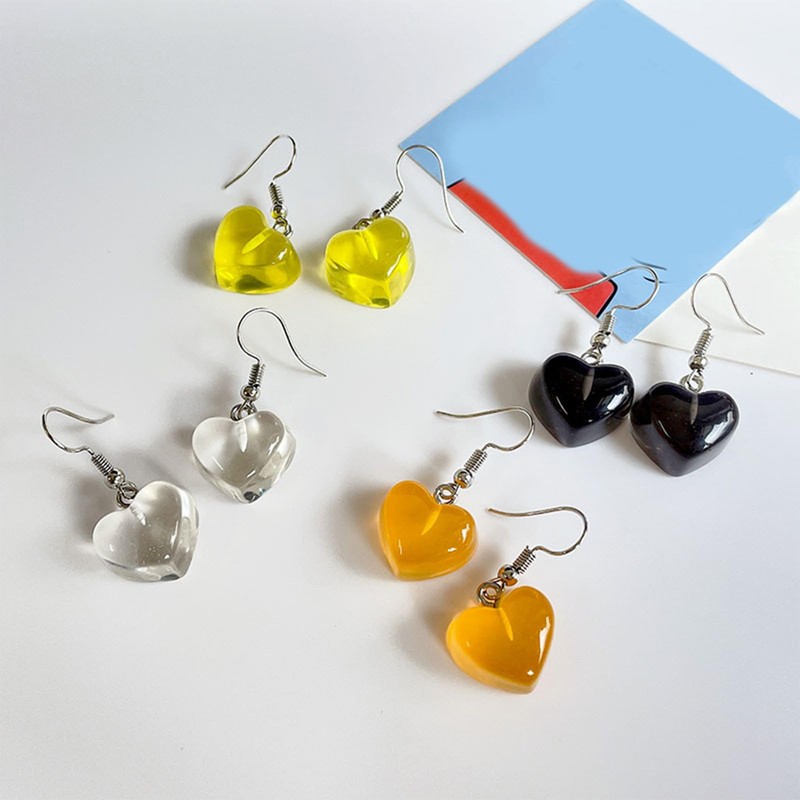 CYV Transparent Colorful Handmade Heart Dangle Earrings For Women (black)