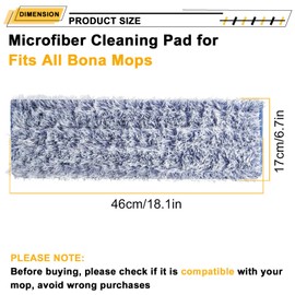 6 Packs 18 Inch Microfiber Dusting Pad, Reusable Mop Replacement Heads Compatible with Bona， Lint-Free Floor Cleaning Pads Compatible with Hardwood & Laminate, Traps Pet Hair, Dust & Allergens