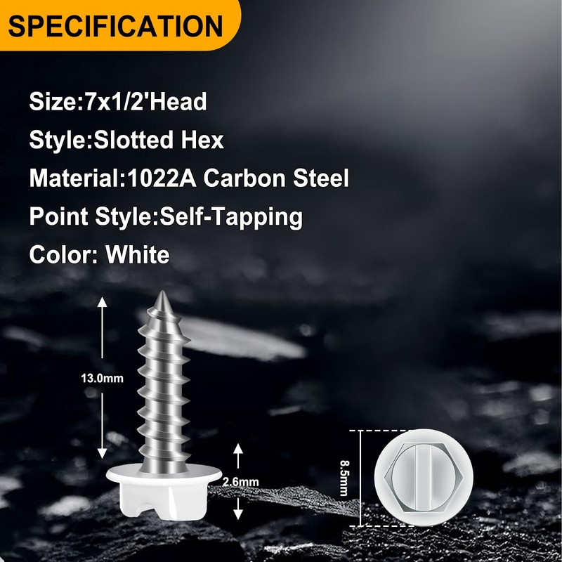 BOPOWO 300 Pcs #7x1/2 Self-Tapping Gutter Screws White Painted Slotted