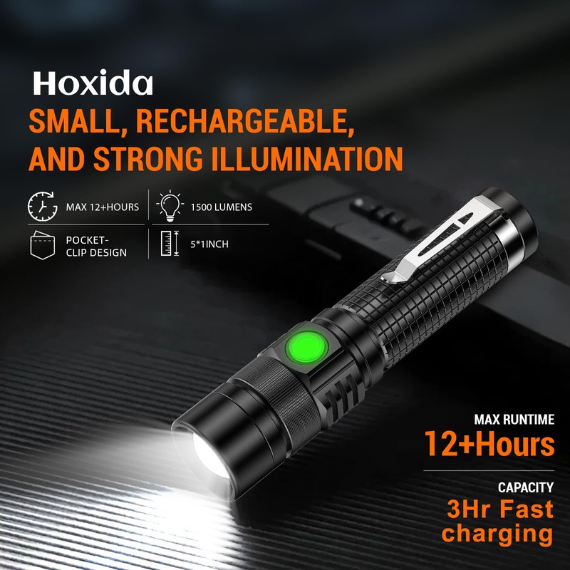 LED Tactical Flashlight Rechargeable - One Click SOS, Super Bright