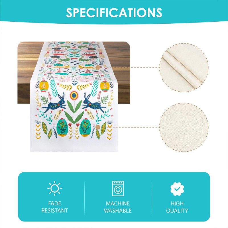 Easter Folk Collection Cotton Table Runner 13x72 Inch, Pastel Spring