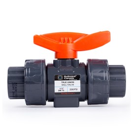 HYDROSEAL Kaplan 1/2" PVC True Union Ball Valve with Full Port, ASTM F1970, EPDM O-Rings and Reversible PTFE Seats, Rated at 200 PSI @73F, Gray, 1/2 inch Socket (1/2")