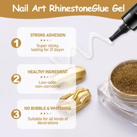 3D Sculpture Nail Gel 2 Bottles Gold Chrome Nail Powder, 10 g Carving Nail Glue Gel, Suitable for Nail Art Design, DIY Nail Art Styling, 2 Cotton Buds and 1 Point Pen Included