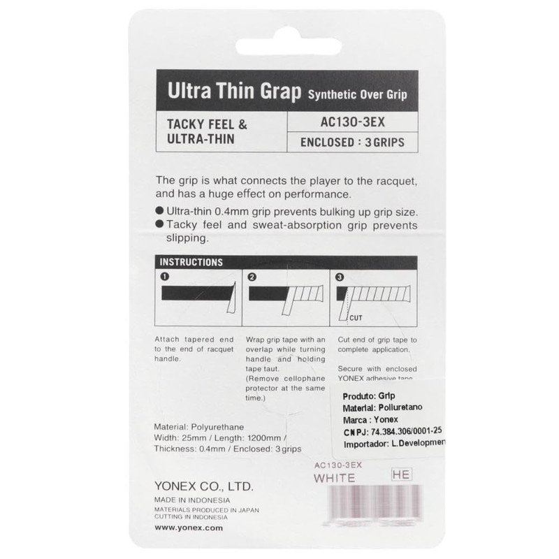 YONEX Overgrip AC130-3EX Extra Thin Pack of 3 White