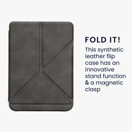 kwmobile Origami Case Compatible with Kobo Clara BW/Colour Case - Slim PU Leather Cover with Stand - Anthracite