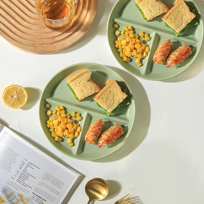 Hoshisea Divided Ceramic Dinner Plate, Split Diet Plate, Snack Plate,