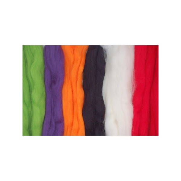 Merino wool rovings tops Halloween colours. A mix of 6 spooky colours - orange, red, purple, green,white, black. Great for wet felting/needle felting, and hand spinning projects. TEST