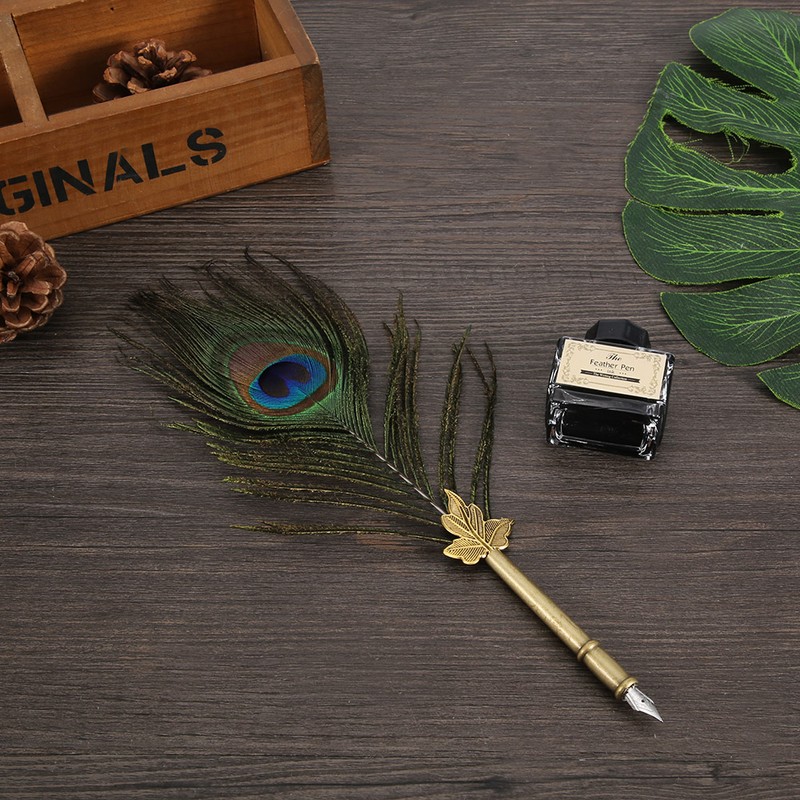 Vintage Retro Feather Dip Pen Stainless Steel Nibs Calligraphy Writing