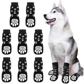 Indoor non-slip socks for dogs (8 pieces), dog socks, non-slip, paw protection, dog non-slip socks with Velcro fastener, soft pet protection, improve the grip of your dog
