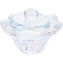 Vaso de Cristal para Uñas con Tapa, Copa Grande para Líquidos de Manicura 1 Pieza, Color Iridiscente, Uso en Salón o Casa, para Mezclar Polvo y Monómero