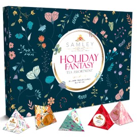 Samley Tea Holiday Fantasy Tea Gift Box Set, Gourmet Premium Tea Lover Gifts for Women and Men, 24 Luxury Pyramid Ceylon Tea Bags Assortment, Variety Pack, Large Leaf Tea and Herbs