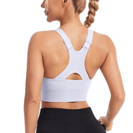 HANERDUN Sports Bra Strong Hold Women's Adjustable Straps Yoga Bra with Padded Seamless Without Underwire Wide Straps Racerback for Fitness Running Jogging, 1pcs-white