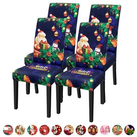Christmas Chair Covers for Dining Chairs, Dining Room Chair Covers Set of 4, Stretch Parsons Chair Slipcovers, Removable Washable kitchen Chair Cover for Home Hotel Banquet Holiday Decoration