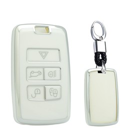 TECART Intelligent Key Cover TPU Key Case Protector fit for Range Rover Discovery 5 Evoque Sport Vogue 5 Buttons Key Fob Shell fit for Jaguar E-PACE I-PACE Keyring Accessorie White B