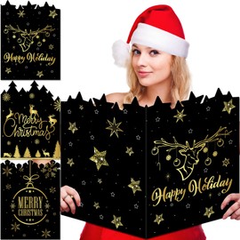 gisgfim 3PCS Jumbo Merry Christmas Greeting Cards Large 21x 14inch Size Giant Christmas Cards with Envelopes Oversize Xmas Cards for Happy New Year Holiday Parties Black Gold Gifts for Boys Girls