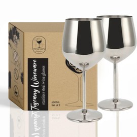 Tuscany Wineware Silver Stainless Steel Wine Glasses Set of 2 | 500ml Unbreakable Stemless Wine Glasses for Outdoor, Camping, Poolside | Elegant Shatterproof Drinkware Gifts for Wine Lovers