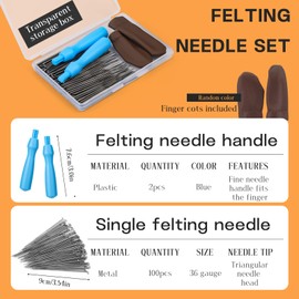 QMNNMA 100Pcs Needle Felting Needles, Needle Felting Tools for Beginners, Wool Felting Needles with 2 Single Needle Handle Fingercots for Wool Projects (L)